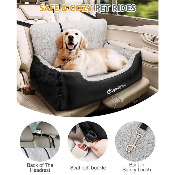 Detachable, Washable Pet Carseat, Under 55 lbs, Soft Booster, Storage Pockets - Picture 8 of 8